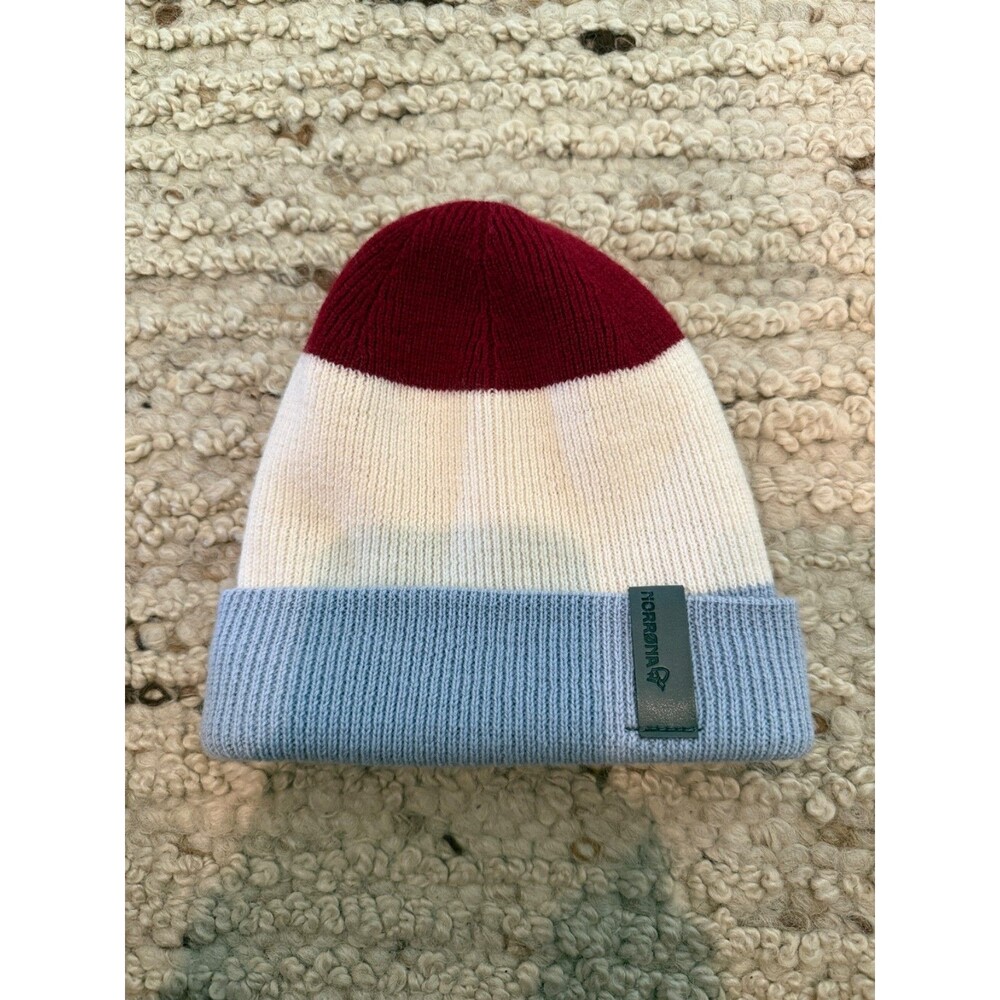 Norrona Kids Striped Wool Beanie Blue Fog Red Cream Toddler